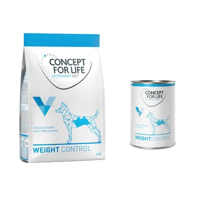 Kombi-Paket: Concept for Life Veterinary Diet Weight Control Hundefutter - 1 kg Trockenfutter + 6 x 400 g Nassfutter
