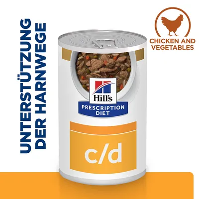 Hill's Prescription Diet c/d Dose, Unterstützung der Harnwege, mit Huhn und Gemüse.