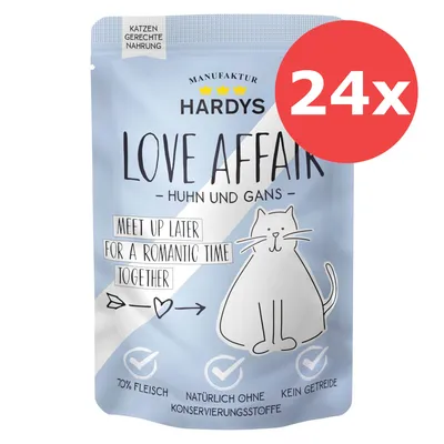 Hardys Love Affair Huhn und Gans, katzengerechte Nahrung, 70% Fleisch, natürlich ohne Konservierungsstoffe, kein Getreide. Packung mit 24 Stück.