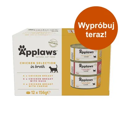 Applaws Natural Cat Food Chicken Selection in Broth, 12 x 156 g; 4 x chicken breast, 4 x chicken breast with duck, 4 x chicken breast with cheese. Napis: Wypróbuj teraz! Applaws Natural Cat Food Chicken Selection in Broth, 12 x 156 g; 4 x chicken breast, 4 x chicken breast with duck, 4 x chicken breast with cheese. Napis: Wypróbuj teraz!