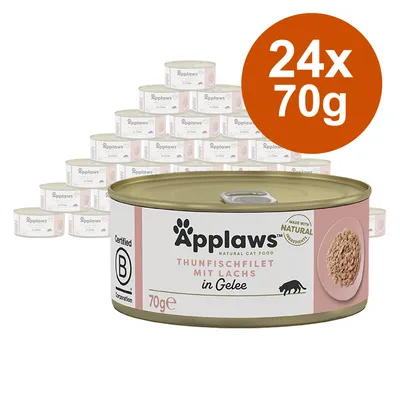 Applaws file de ton cu somon în aspic, 24x70g. Certificat B Corporation. Fabricat cu ingrediente naturale.