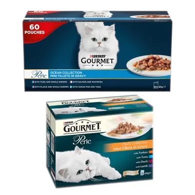 Gourmet Perle Pouches Wet Cat Food + 24 x 85g Wet Cat Food Free! * - Mixed Saver Pack Ocean Collection in Gravy (60 x 85g) + Mixed Pack Chef’s Collection in Gravy (24 x 85g)