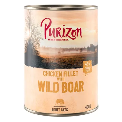 Purizon Adult Cats, filete de pollo con jabalí, 45% filete de pollo, lata de 400g.