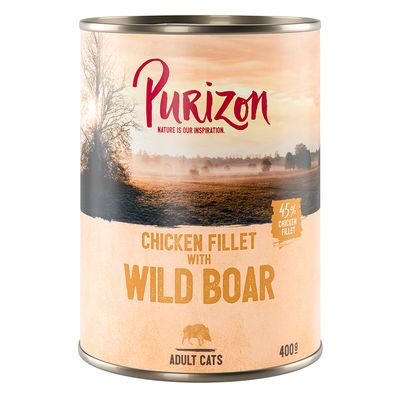 Purizon Adult 12 x 400 g Graanvrij Kattenvoer Kipfilet met Wild Zwijn