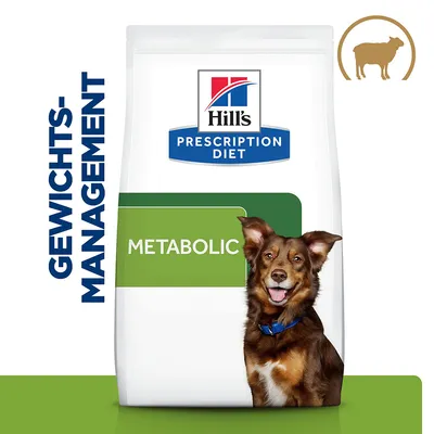 Hill's Prescription Diet Metabolic, Gewichtsmanagement, Hundefutter mit Lamm. Hill's Prescription Diet Metabolic, Gewichtsmanagement, Hundefutter mit Lamm.