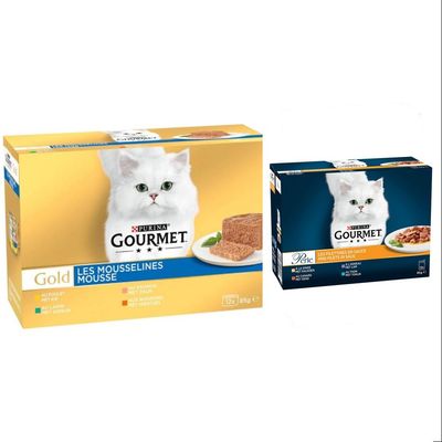 96 x 85 g Gourmet natvoer voor katten + 24 x 85 g gratis! Konijn, Kip, Zalm & Nieren 96 x 85 g + Overheerlijke reepjes in saus Gemengde Selectie