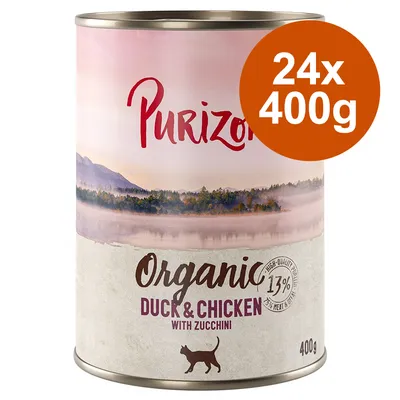 Purizon Organic Duck & Chicken med zucchini, 24x400g burkar, 13% köttandel. Högkvalitativ kattmat.