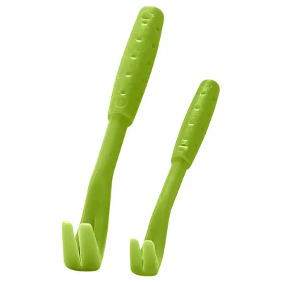 Zwei grüne Zeckenhaken aus Kunststoff in unterschiedlichen Grössen, geeignet zum sicheren Entfernen von Zecken.