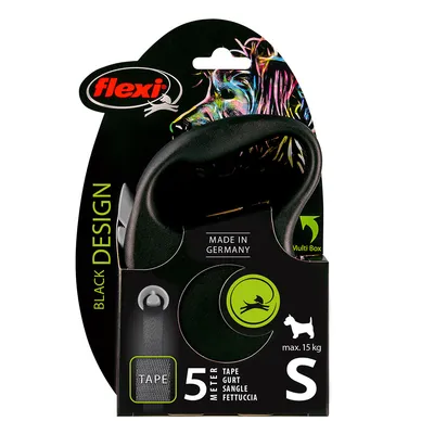 flexi Black Design лентов повод, черен, 5 м - S: до 15 кг