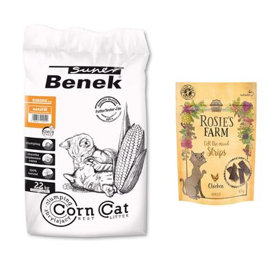 Super Benek Corn Cat Litter + 45g Rosie's Farm Cat Snack Free! *