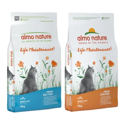 Lot Almo Nature Functional 2 x 12 kg - Life Maintenance Adult : poulet, riz + poisson gras, riz