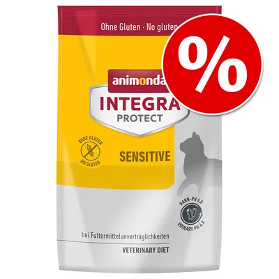 Animonda Integra Protect Sensitive, ohne Gluten, bei Futtermittelunverträglichkeiten, Veterinary Diet, Harn-pH 6.0, für Katzen. Rotes Prozentzeichen für Rabatt.