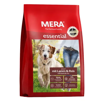 MERA essential Adult cu miel și orez. 70% proteină animală, 0% grâu, zahăr și aditivi. Pentru articulații și cartilaje, protecție imunitară. Marcă germană. MERA essential Adult cu miel și orez. 70% proteină animală, 0% grâu, zahăr și aditivi. Pentru articulații și cartilaje, protecție imunitară. Marcă germană.