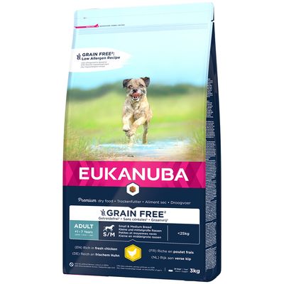 Eukanuba Grain Free Adult Small / Medium Breed Huhn 3 kg