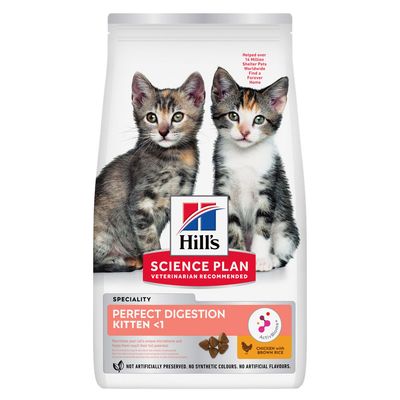 Hill's Science Plan Perfect Digestion Kitten <1 with chicken and brown rice. ActivBiome+ technology, no artificial preservatives, colours or flavours.