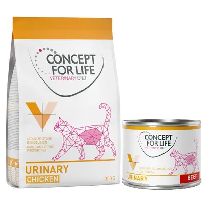 Kombi-Paket: Concept for Life Veterinary Diet Urinary - 350 g Trockenfutter + 6 x 200 g Rind