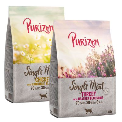 Probierpaket Purizon Adult 2 x 400 g Single Meat Huhn Kamillenblüten / Pute mit Heidekrautblüten