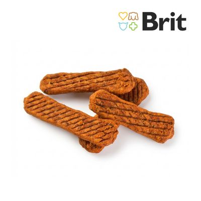 Brit Meaty Jerky Beef Real Fillets, 80g. Vyrobené v EÚ, 85 % hovädzieho a kuracieho mäsa, bez obilnín, farbív a cukru. Odmena pre dospelých psov.