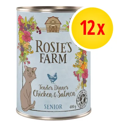 Rosie's Farm Tender Dinner Chicken & Salmon Senior, 400g, getreidefreie Rezeptur. Abbildung zeigt 12er-Packung.