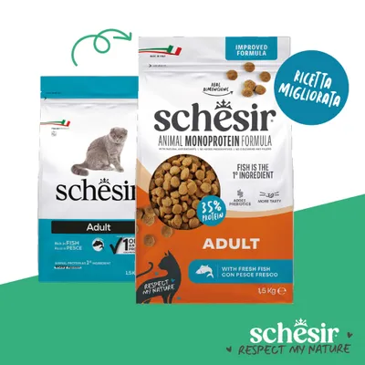 Schesir Animal Monoprotein Formula adult, pesce come ingrediente principale, 35% di proteine, con pesce fresco, 1,5 kg, ricetta migliorata, contiene prebiotici. Schesir Animal Monoprotein Formula adult, pesce come ingrediente principale, 35% di proteine, con pesce fresco, 1,5 kg, ricetta migliorata, contiene prebiotici.