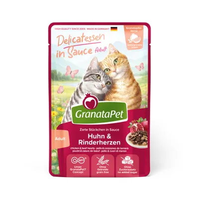 GranataPet Delicatessen in salsa 24 x 100 g - Pollo & Cuori di manzo GranataPet Delicatessen in salsa 24 x 100 g - Pollo & Cuori di manzo