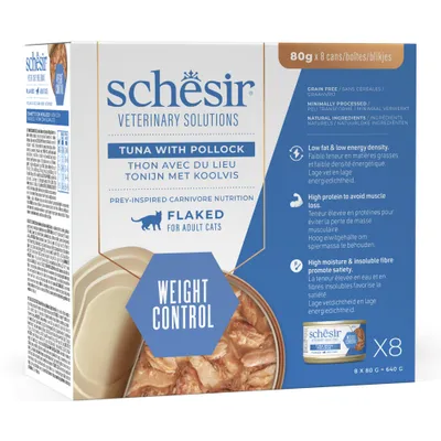 Sparpaket: Schesir Veterinary Solutions Weight Control 24 x 80 g - Thunfisch & Seelachs Sparpaket: Schesir Veterinary Solutions Weight Control 24 x 80 g - Thunfisch & Seelachs