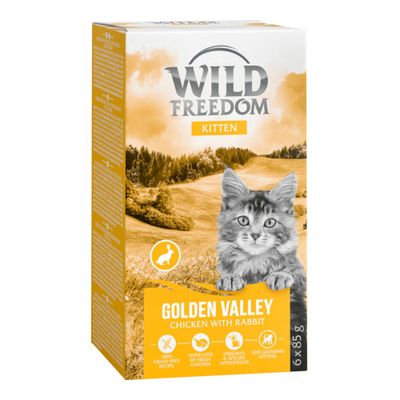 Wild Freedom Kitten Wide Country Chicken with Veal, 100% grain-free Rezept, viel frisches Huhn, artgerecht, für wachsende Kätzchen, 6 x 85 g.