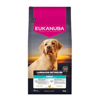 Eukanuba Labrador Retriever Adult, nowy, nadający się do recyklingu design opakowania w porównaniu ze starym designem.