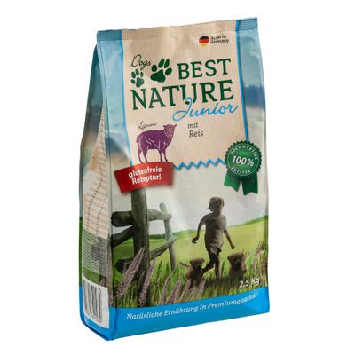 Dogs Best Nature Junior Lam met rijst, glutenvrije receptuur, hoogwaardige 100% ingrediënten, Made in Germany, 2,5 kg, natuurlijke voeding van premiumkwaliteit.