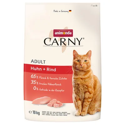 Animonda Carny Adult pollo e manzo, 65% carne e ingredienti animali, 35% carne di pollo fresca, 0% cereali nella ricetta, Made in Germany, confezione da 10 kg.