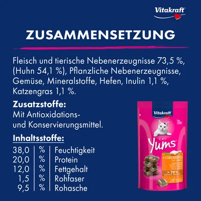 Vitakraft Cat Yums, Huhn & Katzengras - Sparpaket: 4 x 40 g