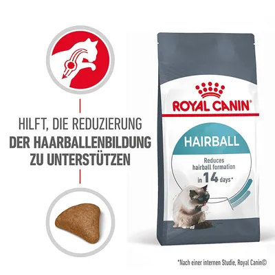Royal Canin Hairball Katzenfutter. Hilft, die Reduzierung der Haarballenbildung in 14 Tagen zu unterstützen. Nach einer internen Studie von Royal Canin. Royal Canin Hairball Katzenfutter. Hilft, die Reduzierung der Haarballenbildung in 14 Tagen zu unterstützen. Nach einer internen Studie von Royal Canin.