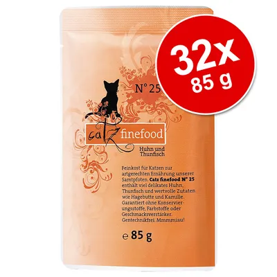 Catz finefood N°25 Huhn und Thunfisch, 32x85g. Feinkost für Katzen ohne Konservierungsstoffe, Farbstoffe oder Geschmacksverstärker, gentechnikfrei. Catz finefood N°25 Huhn und Thunfisch, 32x85g. Feinkost für Katzen ohne Konservierungsstoffe, Farbstoffe oder Geschmacksverstärker, gentechnikfrei.