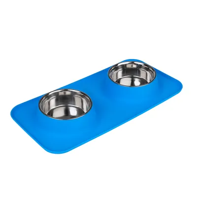 TIAKI double bowl with silicone mat - 2 x 540 ml, Ø 14 cm