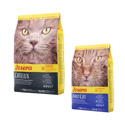 Josera Catelux száraz macskaeledel kacsával igényes macskáknak, erős szőrlabda-ellenes hatás, Németországban készült, felnőtt, 92% állati eredetű fehérje, bőr és szőr, vizelet pH 6,0-6,5.