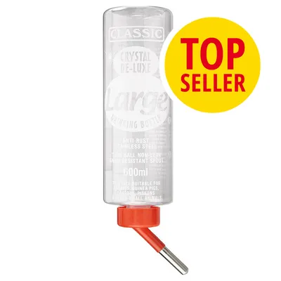 Classic Crystal De-Luxe Trinkflasche, 600ml, rostfreier Edelstahl, auslaufsicherer Schnabel, geeignet für Kaninchen, Meerschweinchen, Papageien und andere kleine Tiere. Top Seller.