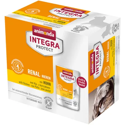 Animonda Integra Protect Renal med kyckling, reducerad fosfor, utan spannmål. 8 x 85 g färskpåsar. Vid nedsatt njurfunktion. Veterinary Diet.