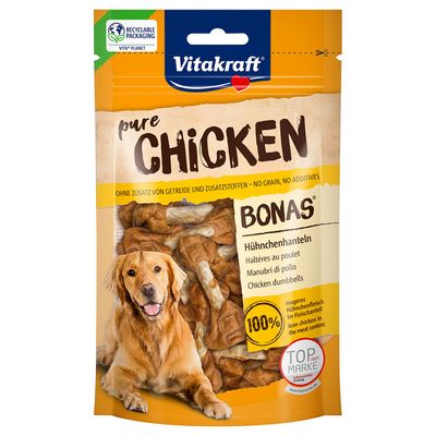 Vitakraft pure Chicken Bonas chicken dumbbells, grain-free, no additives, less plastic, 100% lean chicken meat in meat content. Top Brand 2021.