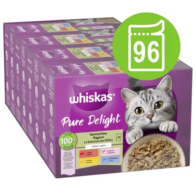 Jumbopack Whiskas Pure Delight Adult Katze Nassfutter in Gelee 96 x 85 g - Klassisches Ragout in Gelee