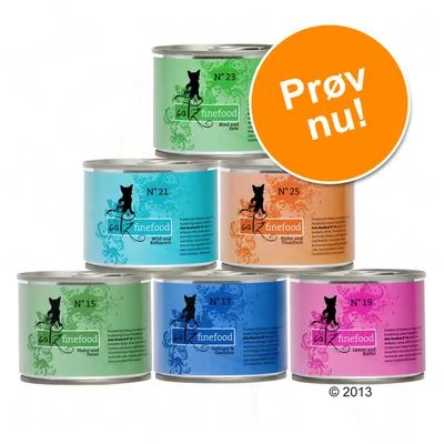 catz finefood dåser N°15, N°17, N°19, N°21, N°23, N°25. Synlig tekst: Prøv nu! Smagsvarianter og numre tydeligt vist på emballagen. catz finefood dåser N°15, N°17, N°19, N°21, N°23, N°25. Synlig tekst: Prøv nu! Smagsvarianter og numre tydeligt vist på emballagen.