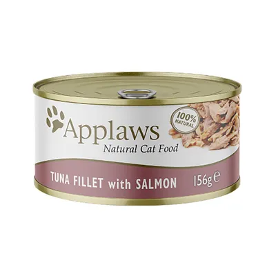 Applaws Natural Cat Food, 100% natural, filete de atum com salmão, lata de 156g.