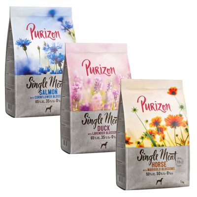 Set prova! 3 x 1 kg Purizon Single Meat: Cavallo + Salmone + Anatra