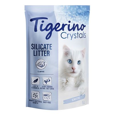 Tigerino Crystals klumpende Katzenstreu – Sensitive, parfümfrei Sparpaket 3 x 5 l