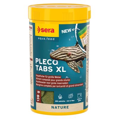 Sera Wels-Tabs XXL Nature, Welsfutter XXL, Netto 130g, mit 19% Spirulina. Mehrsprachige Beschreibung: Voeder voor meervallen XXL, Mangime per Loricaridi XXL.