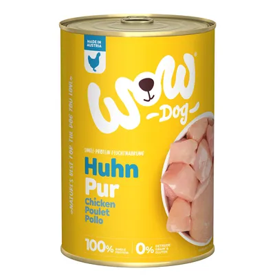 Wow Dog wet food Chicken Pure, single protein, 100% chicken, grain and gluten free, made in Austria.