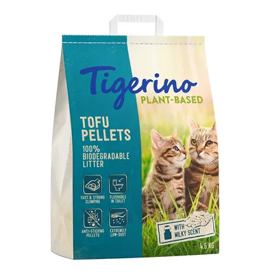 Tigerino Plant-Based Litter Tofu Pellets - Milky Scent  - Super Pack: 3 x 11 l (13,8 kg)	