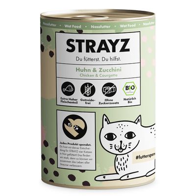 STRAYZ BIO chat 6 x 400 g Poulet bio & courgettes bio