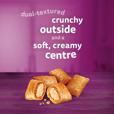 dual-textured, crunchy outside and a soft, creamy centre. Pictured are snacks with a crunchy shell and a creamy filling.