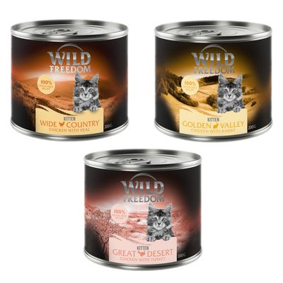Wild Freedom Kitten Mixed Trial Pack 6 x 200g (2 x Veal, 2 x Turkey, 2 x Rabbit)