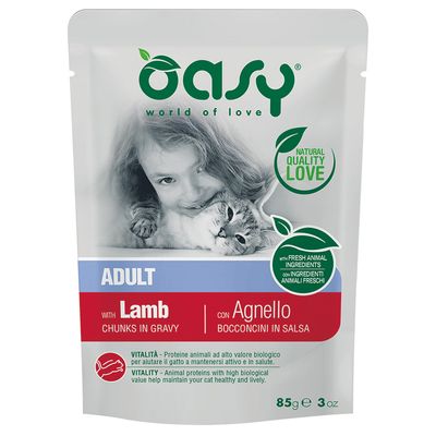 Oasy Adult Bocconcini in Salsa Buste 24 x 85 g umido gatto con Agnello